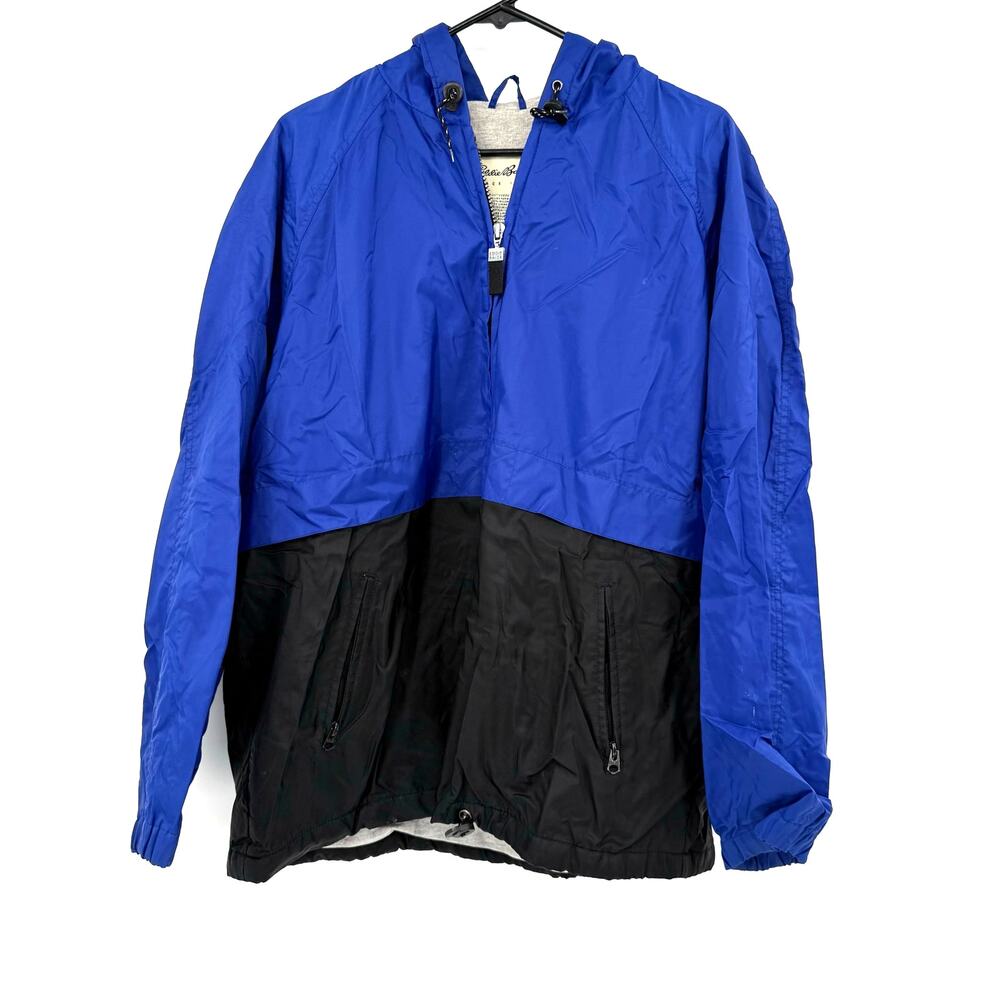 Eddie Bauer Size Women's Large Windbreaker‎ Lightweight Jacket Blue Black Hooded